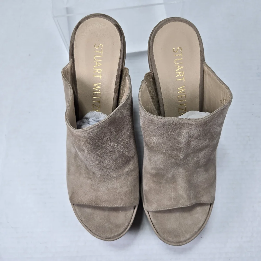 Stuart Weitzman Skyhigh 145mm Natural Tan Slide Platform Mules Size 9 1/2 M